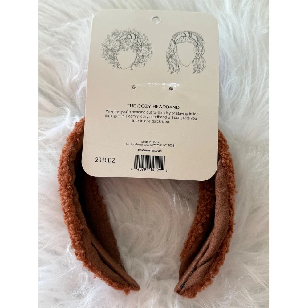 Kristin Ess The Cozy Headband Rust Brown Sherpa Boucle Top Knot Hair Accessory